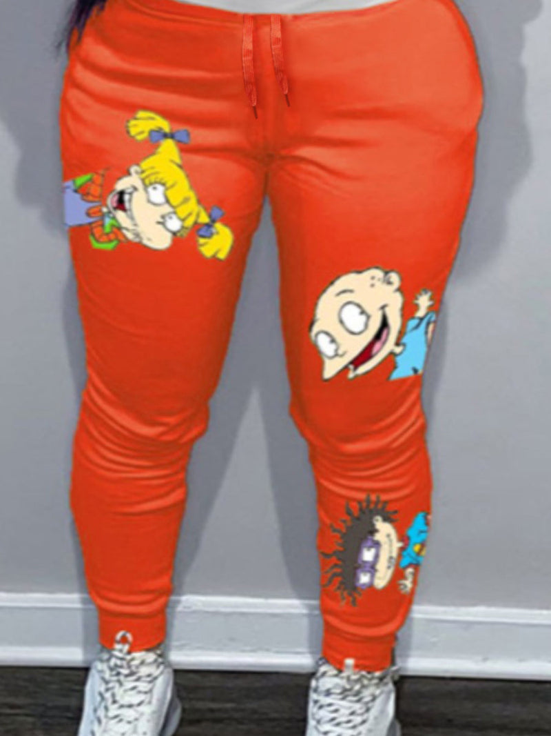 Cartoon Letter Print Drawstring Sweatpants At9018