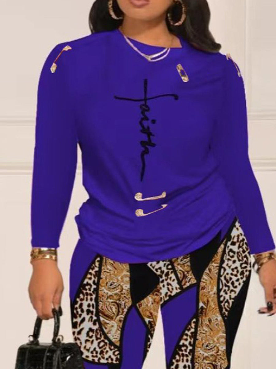 Faith Letter Leopard Print Pants Set Bo3050