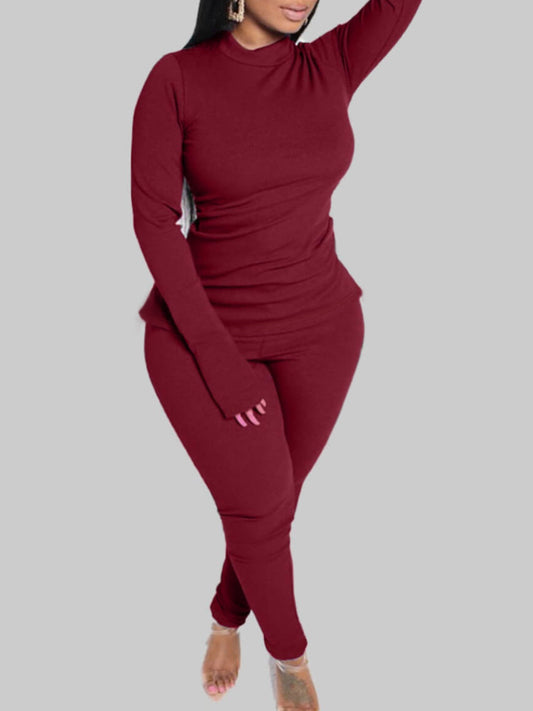 Basics Turtleneck Slit Skinny Pants Set Bo2129