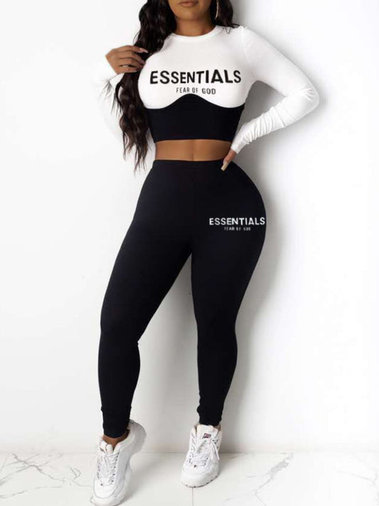Crop Top Essentials Letter Print Pants Set Ac2028