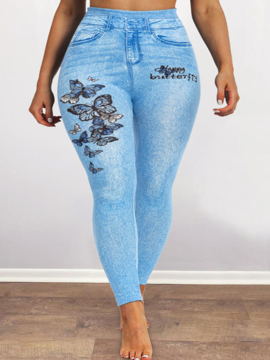 High Waist Butterfly Letter Print Pants Bo3019