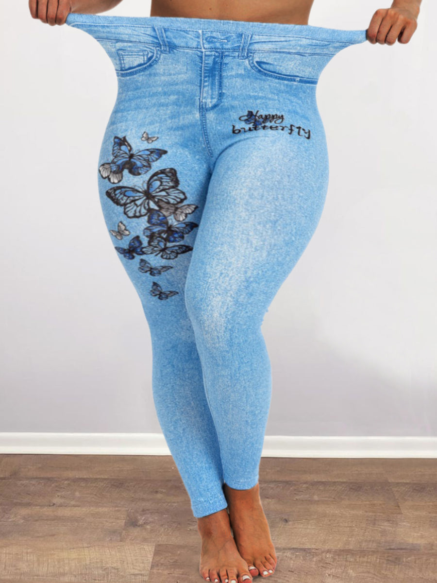 High Waist Butterfly Letter Print Pants Bo3019