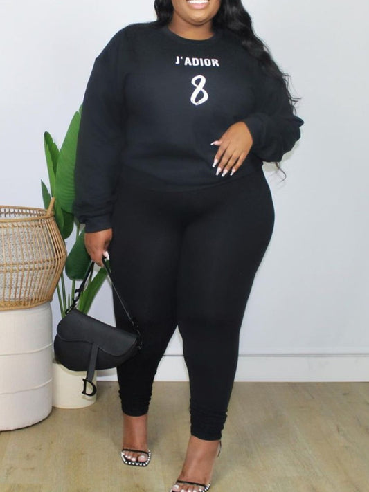 Round Neck Letter Print Pants Set Bo50118