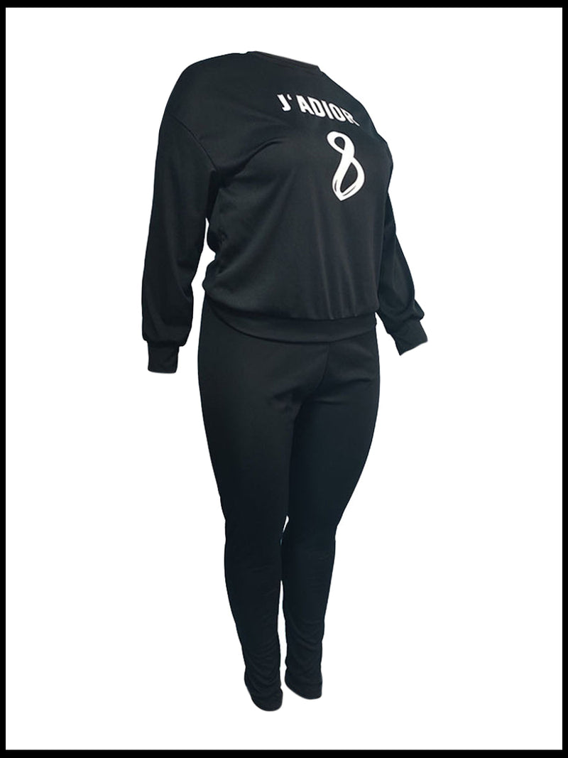 Round Neck Letter Print Pants Set Bo50118