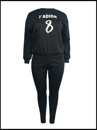 Round Neck Letter Print Pants Set Bo50118