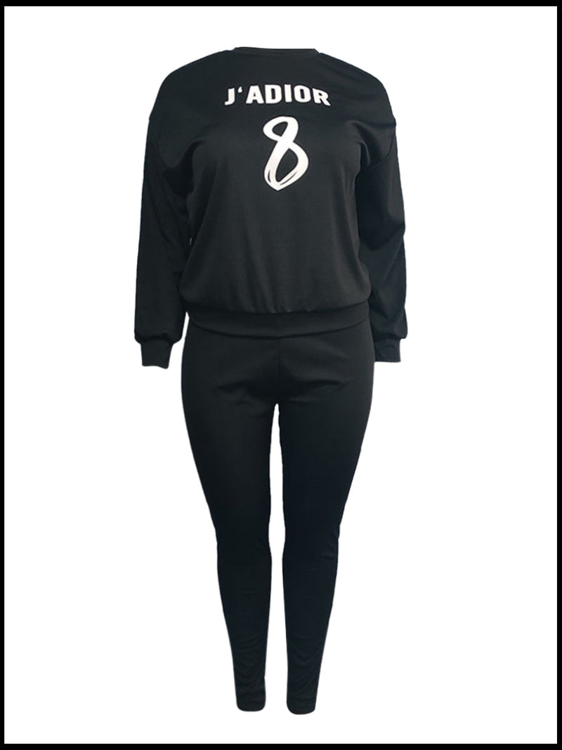 Round Neck Letter Print Pants Set Bo50118