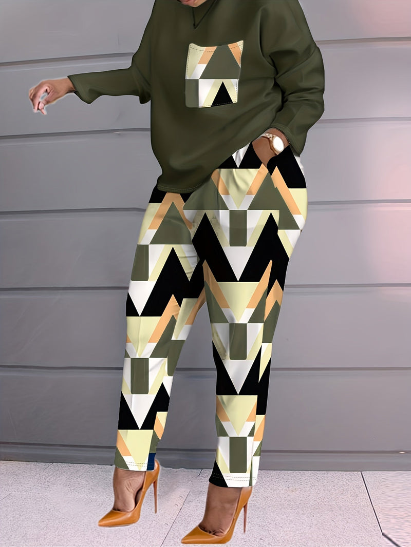 Plaid Print Pocket Design Pants Set Bo2124