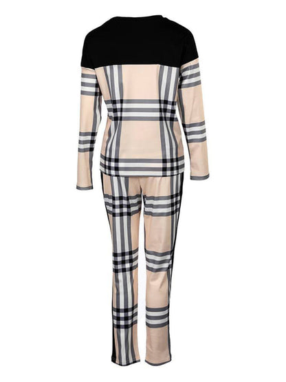 Plaid Print Pocket Design Pants Set Bo2124