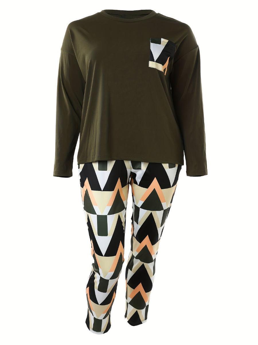 Plaid Print Pocket Design Pants Set Bo2124