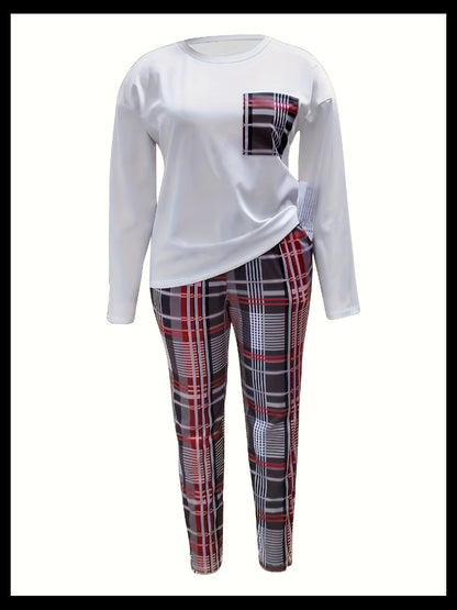 Plaid Print Pocket Design Pants Set Bo2124