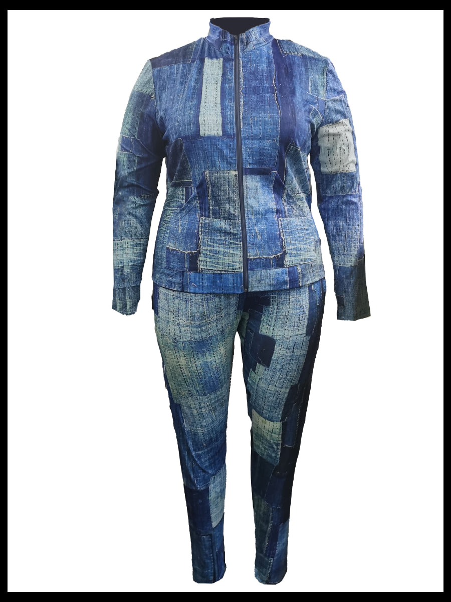 Imitaton Denim Pocket Design Regular Fit Pants Set Bo211