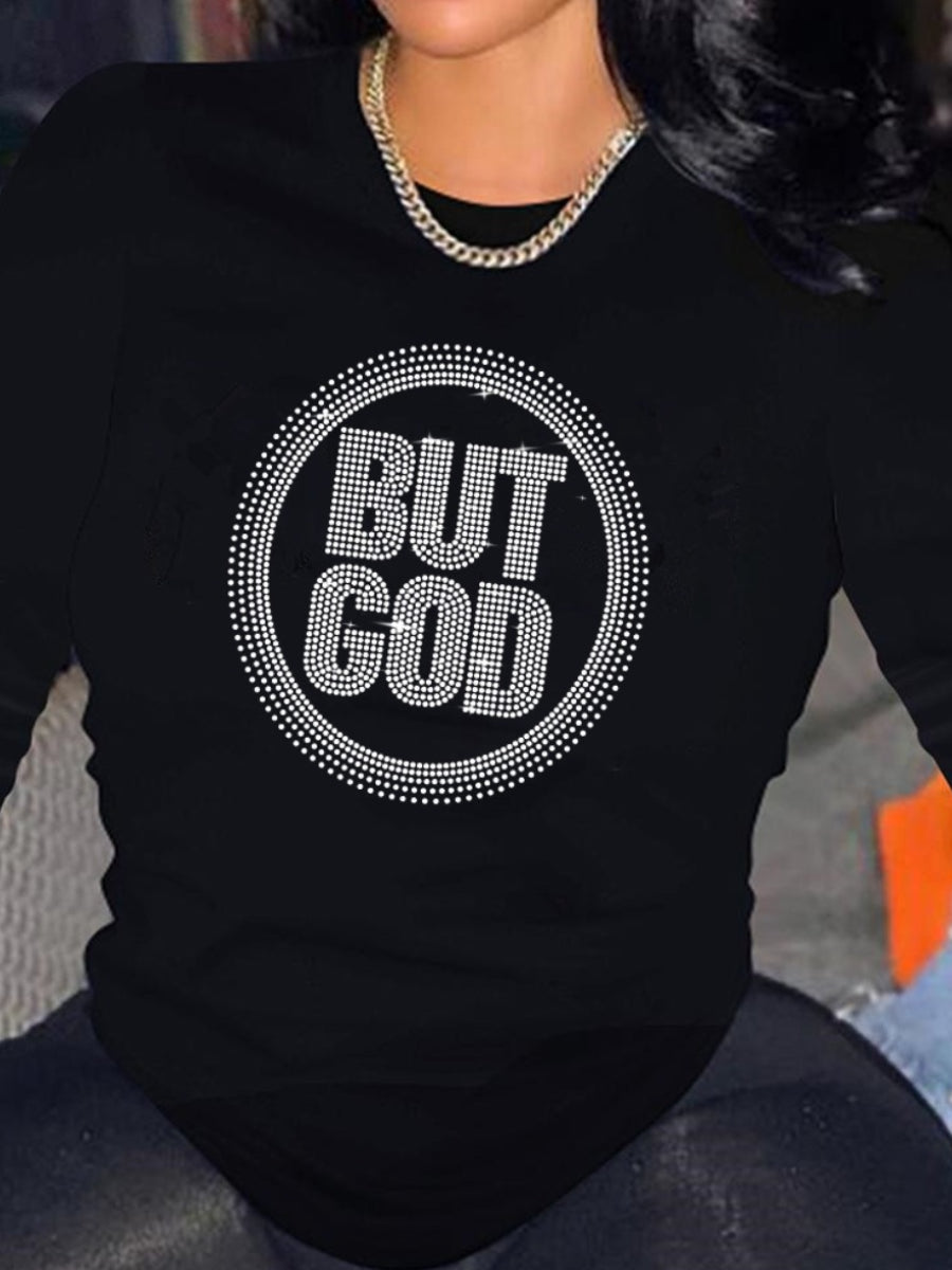 Rhinestone Letter Decor T-shirt Bo2115