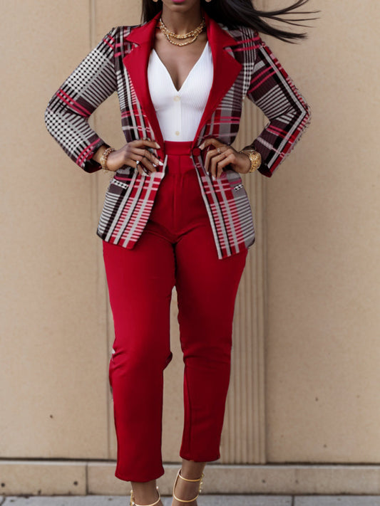 Leopard Print Belt Design Blazer Pants Set Ac204
