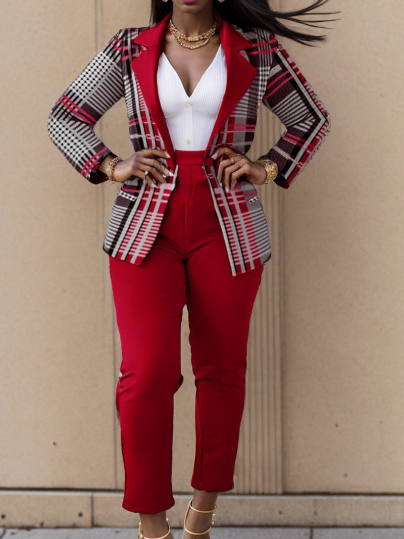 Leopard Print Belt Design Blazer Pants Set Ac204