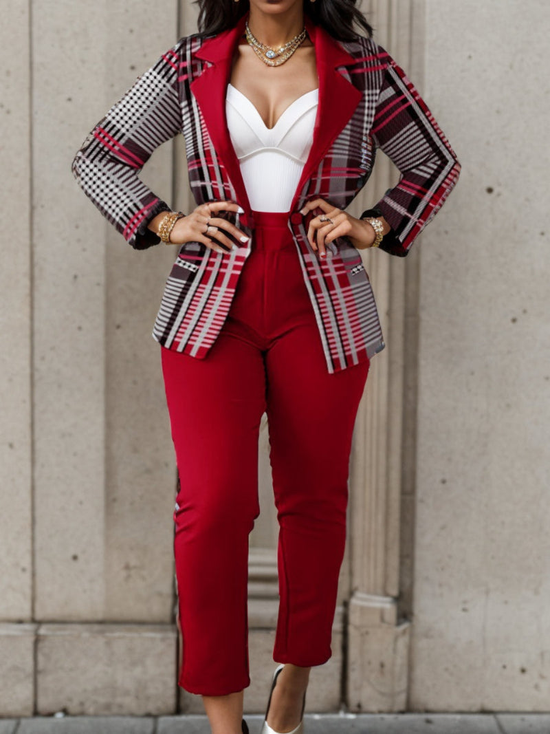 Letter Print Belt Design Blazer Pants Set Bo3021