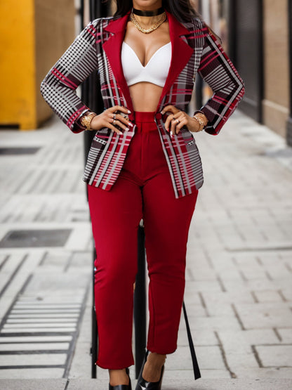 Letter Print Belt Design Blazer Pants Set Bo3021