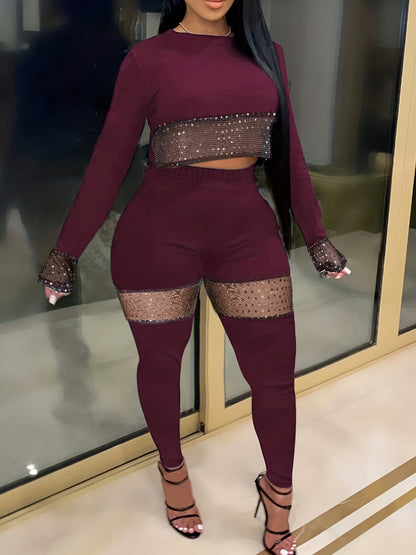 Crop Top Sequined Pants Set Bo2156