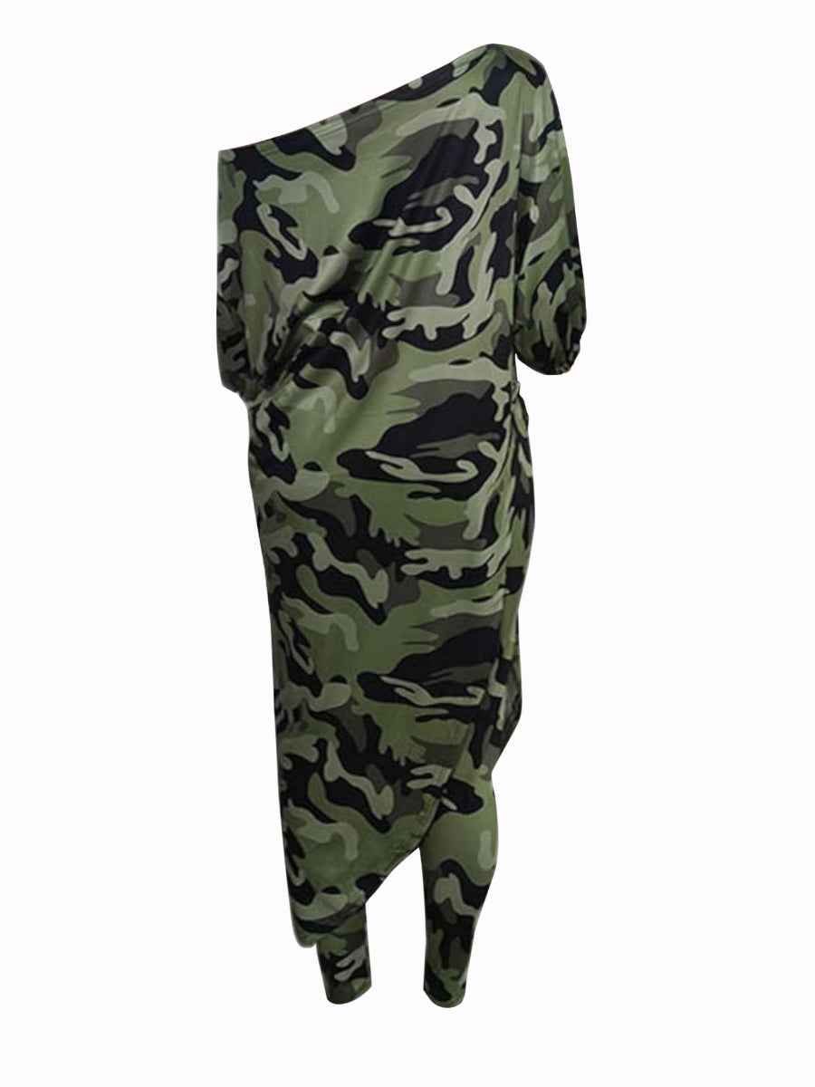Camo Print Asymmetrical Loose Pants Set Bo5025
