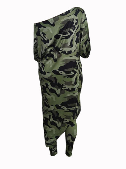 Camo Print Asymmetrical Loose Pants Set Bo5025