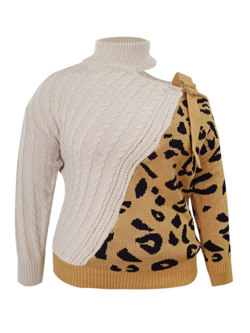 Leopard Print Cut Out Sweater Bo5051