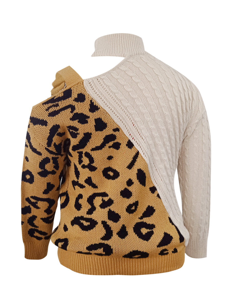 Leopard Print Cut Out Sweater Bo5051