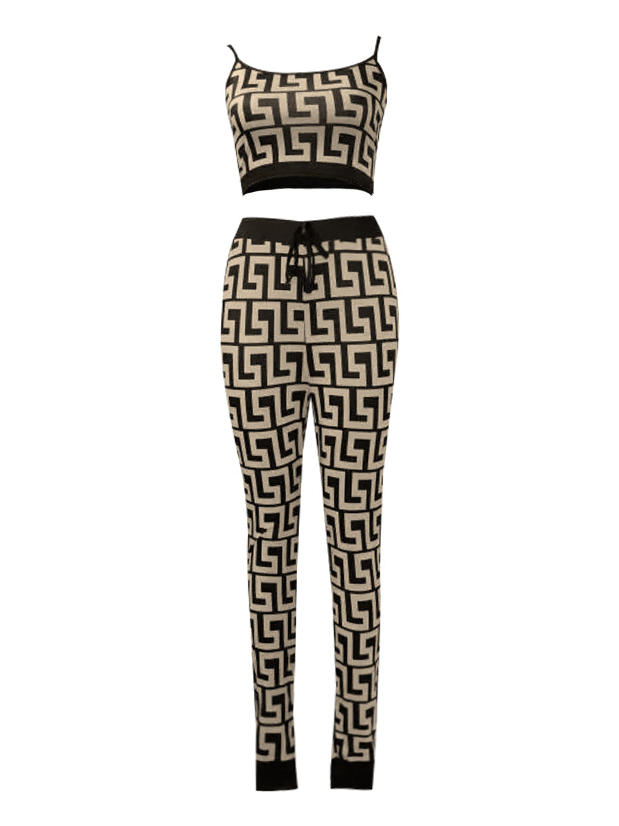 Cami Geometric Print Drawstring Three Piece Pants Set Bo5084