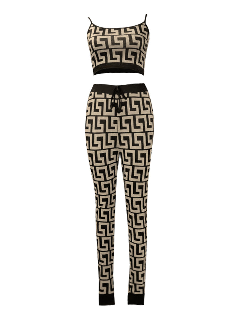 Cami Mixed Print Drawstring Three Piece Pants Set Bo50103