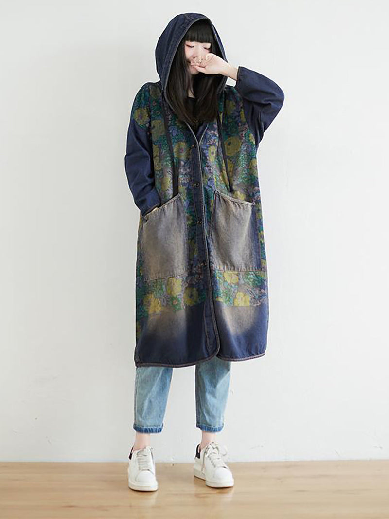Sunflower Denim Hooded Coat Ai1022
