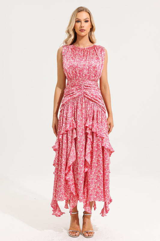 Round Neck Frill Maxi Dress