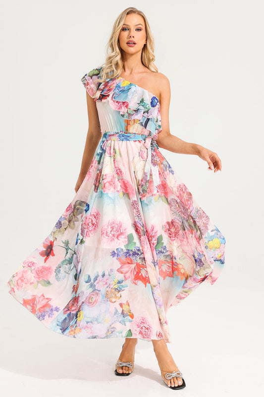 One-shoulder Ruffle Maxi Dress