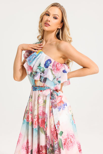 One-shoulder Ruffle Maxi Dress