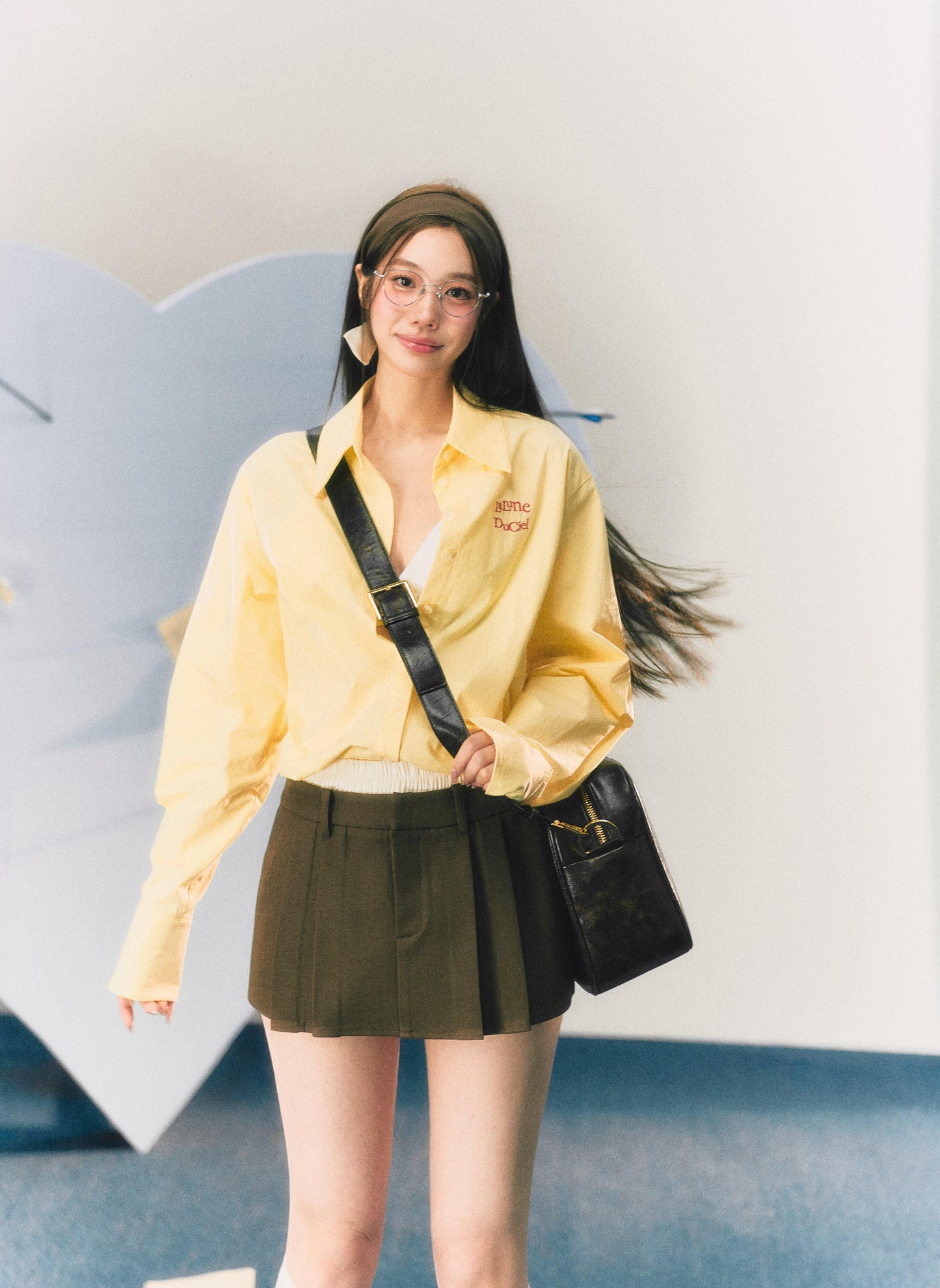 Logo Embroidered Shirt & Double Waisted Tailored Skirts