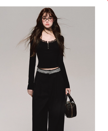 Crystal Trim Wide Leg Pants
