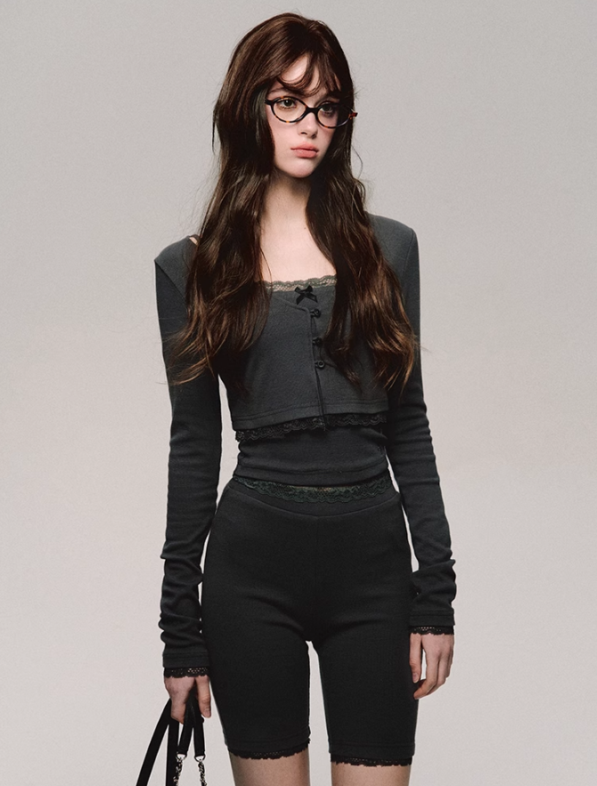 Lace Trim Biker Camisole/cardigan/short/culottes
