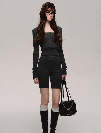 Lace Trim Biker Camisole/cardigan/short/culottes
