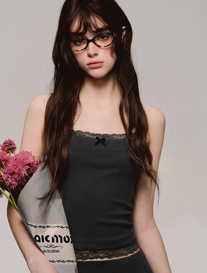 Lace Trim Biker Camisole/cardigan/short/culottes