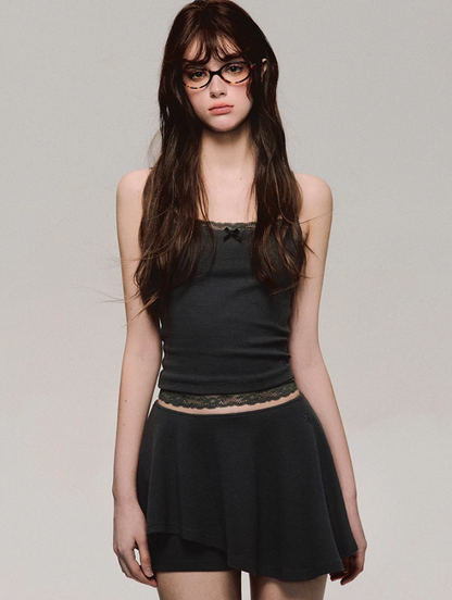 Lace Trim Biker Camisole/cardigan/short/culottes
