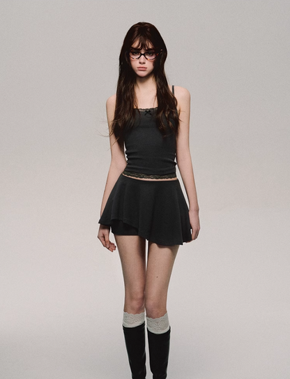 Lace Trim Biker Camisole/cardigan/short/culottes