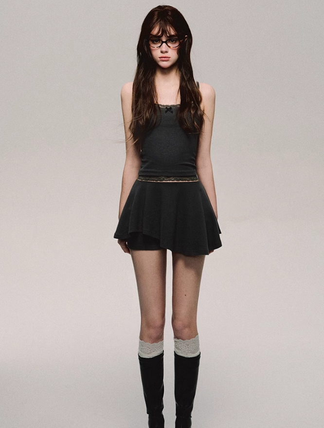 Lace Trim Biker Camisole/cardigan/short/culottes