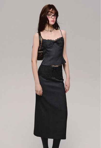 Lace Trim Satin Camisole/skirt