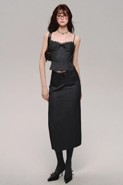 Lace Trim Satin Camisole/skirt