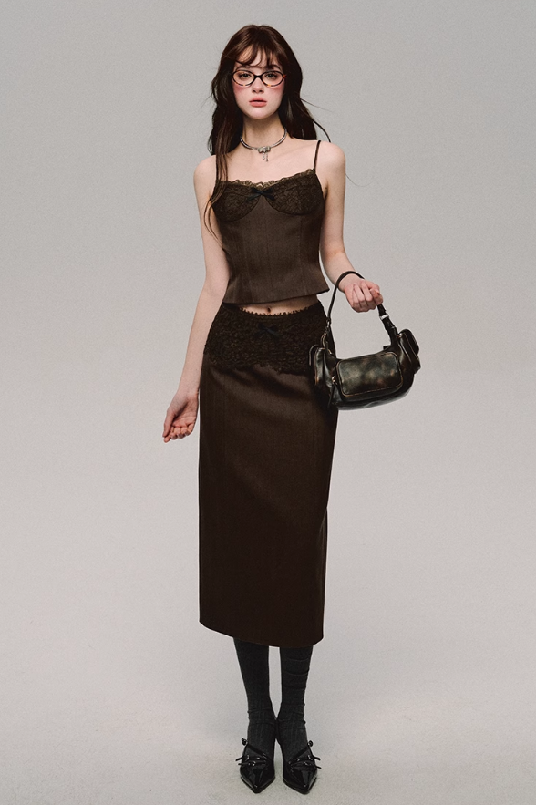 Lace Trim Satin Camisole/skirt