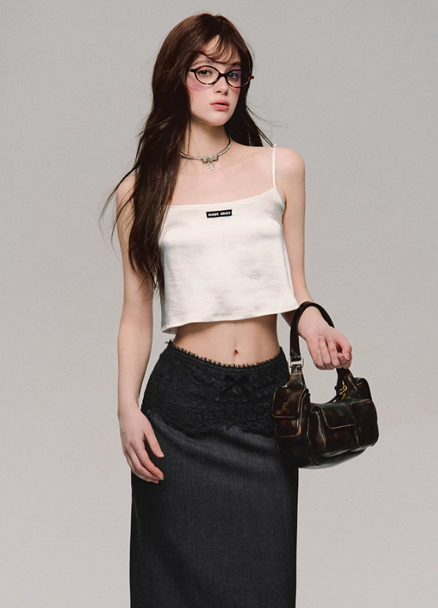 Lace Trim Satin Camisole/skirt