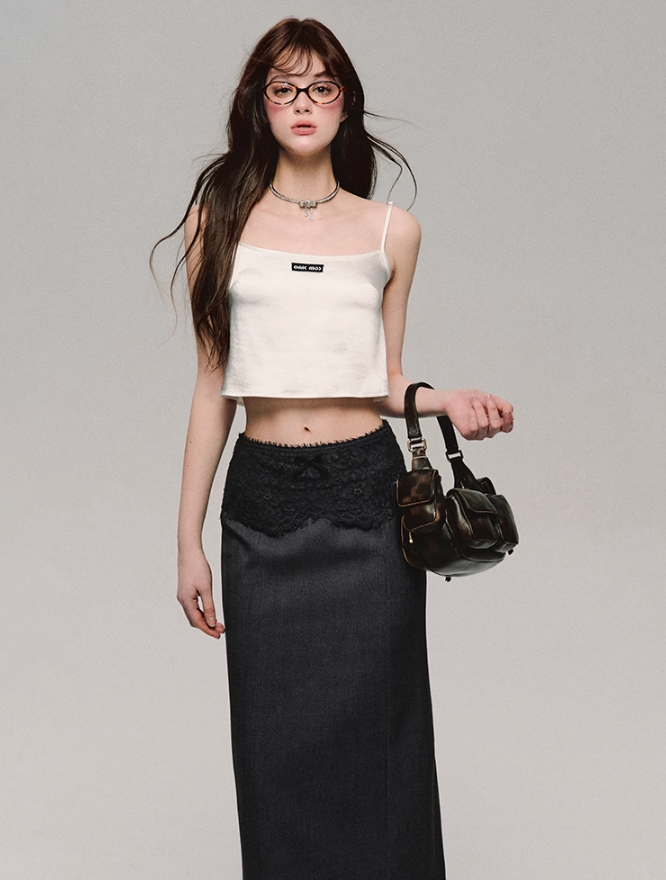 Lace Trim Satin Camisole/skirt