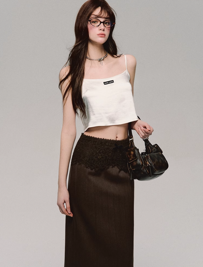 Lace Trim Satin Camisole/skirt