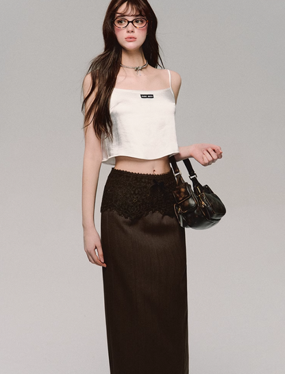 Lace Trim Satin Camisole/skirt
