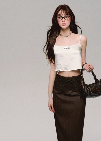 Lace Trim Satin Camisole/skirt