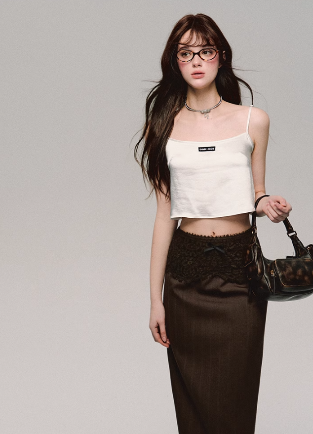Lace Trim Satin Camisole/skirt