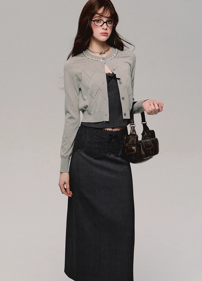 Lace Trim Satin Camisole/skirt