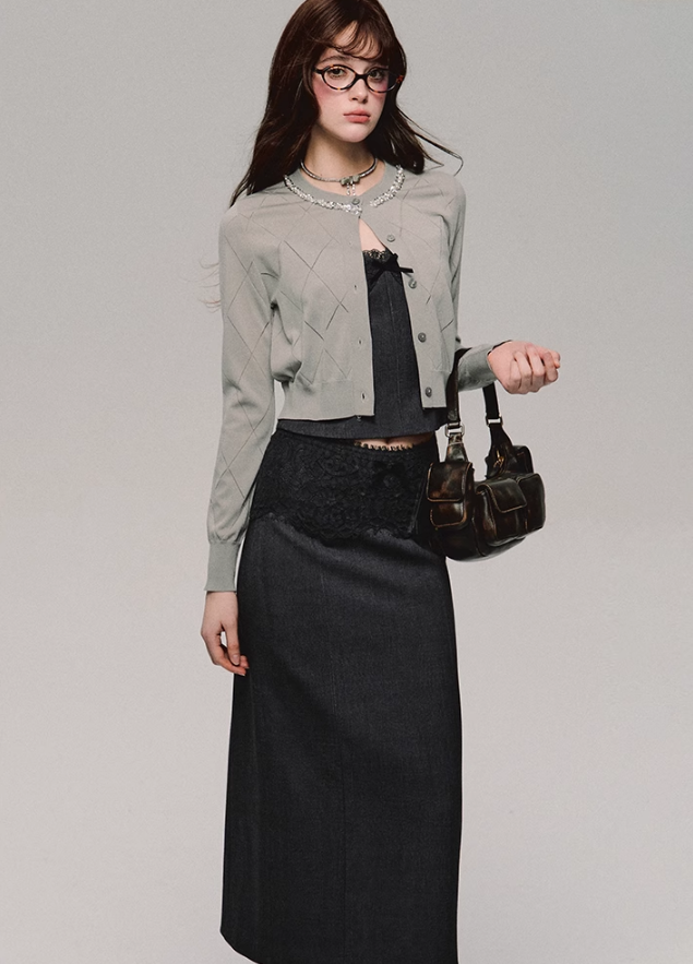 Lace Trim Satin Camisole/skirt